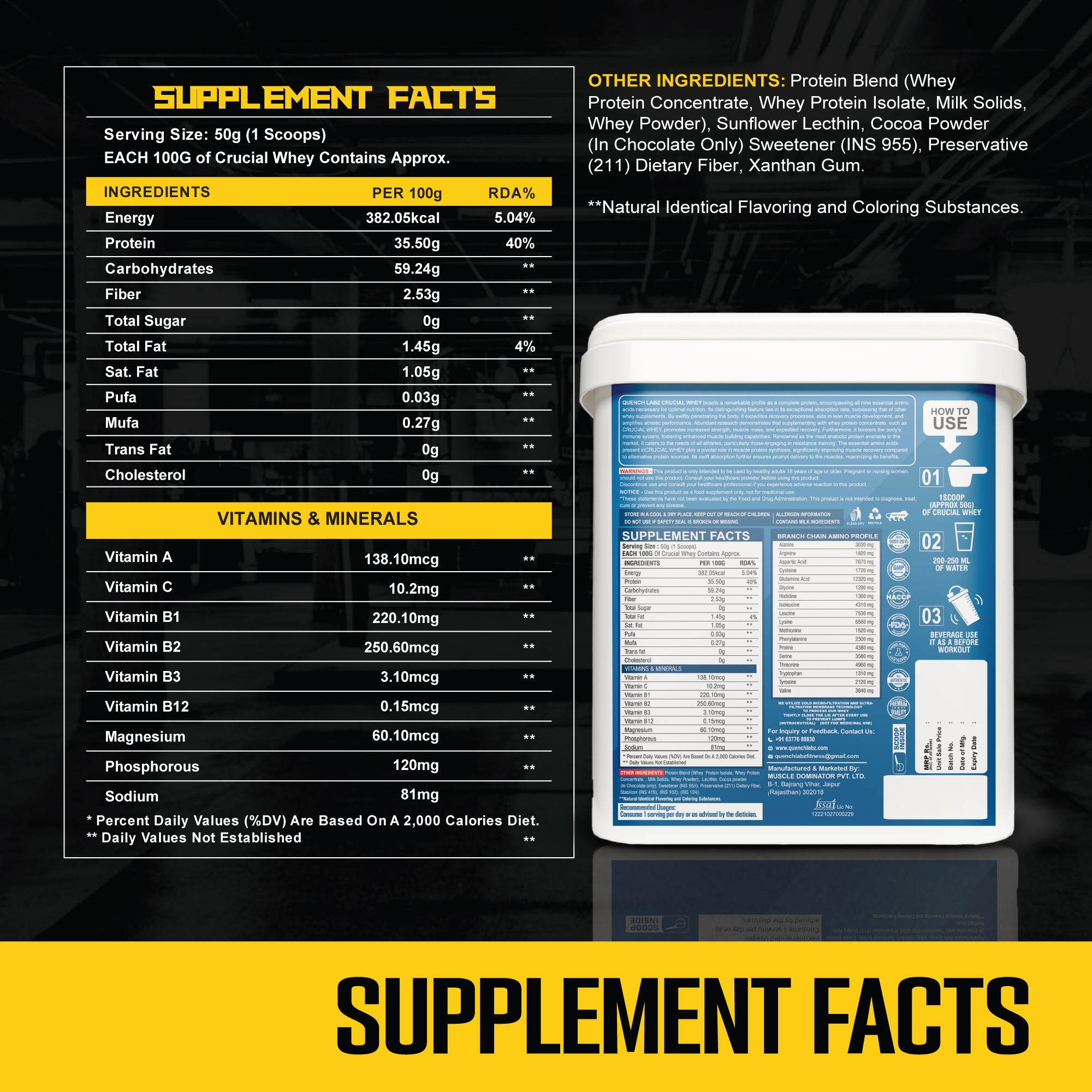 Crucial Whey Protein Combo with Pre workout and Creatine | 35.5 G Protein with Pre & Pro Biotics