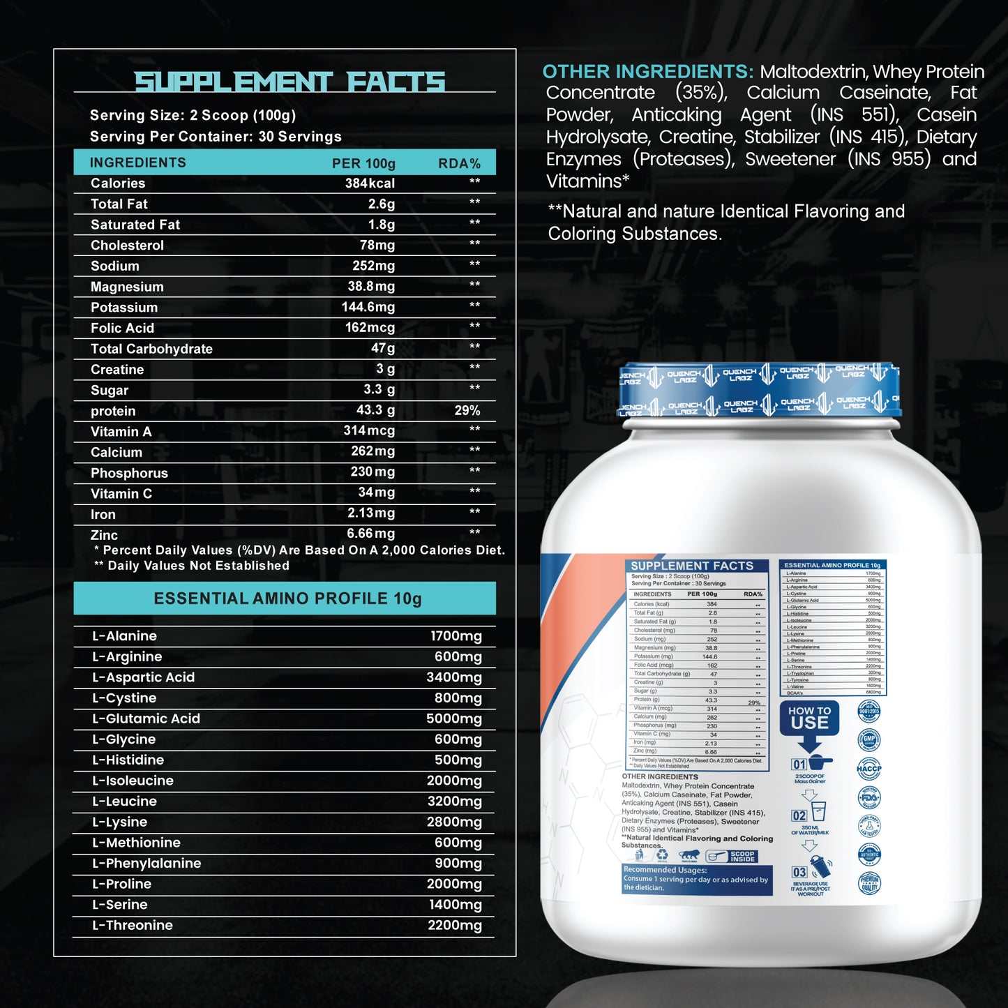 Lean Gainer 3 Kg + Creatine Monohydrate + Shaker 700 ml