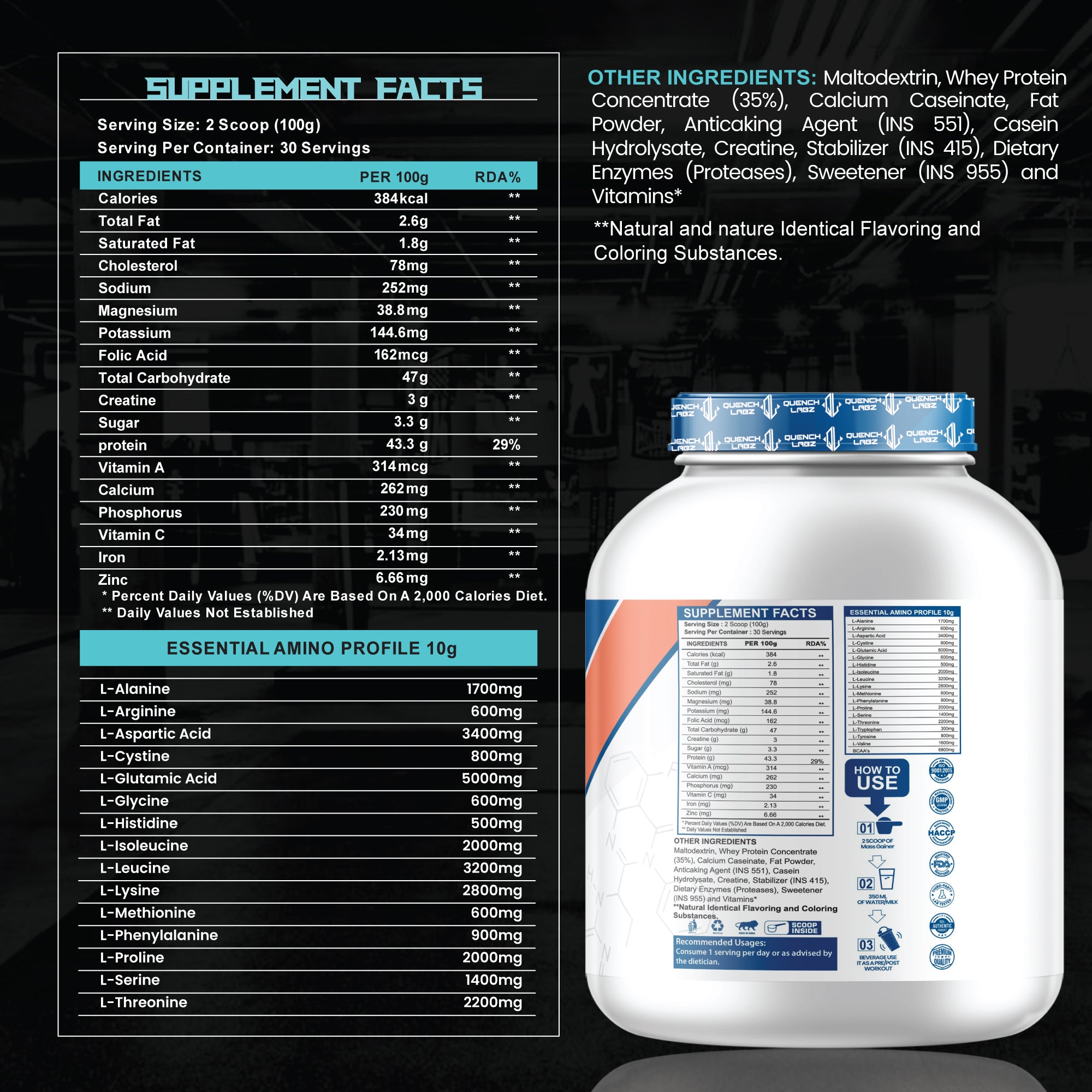 Lean Gainer 3 Kg + Creatine Monohydrate + Shaker 700 ml