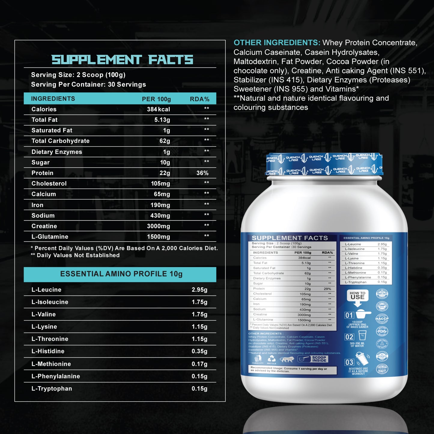 Mass Gainer 3 Kg + Mass Gain 60 capsules + Shaker 700 ml