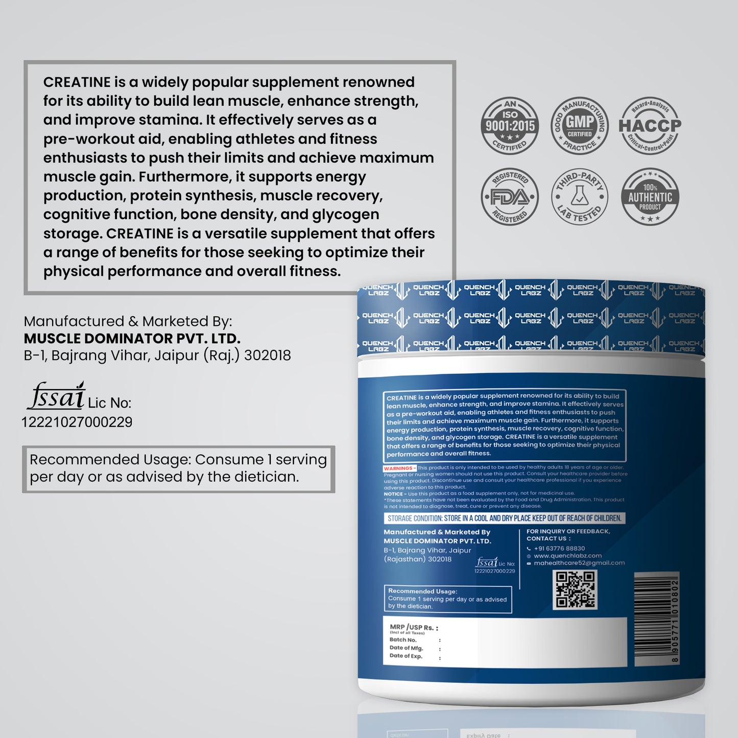 Micronized Gold Creatine Monohydrate | Lab Tested | Enhanced Absorption | 100% Pure Creatine