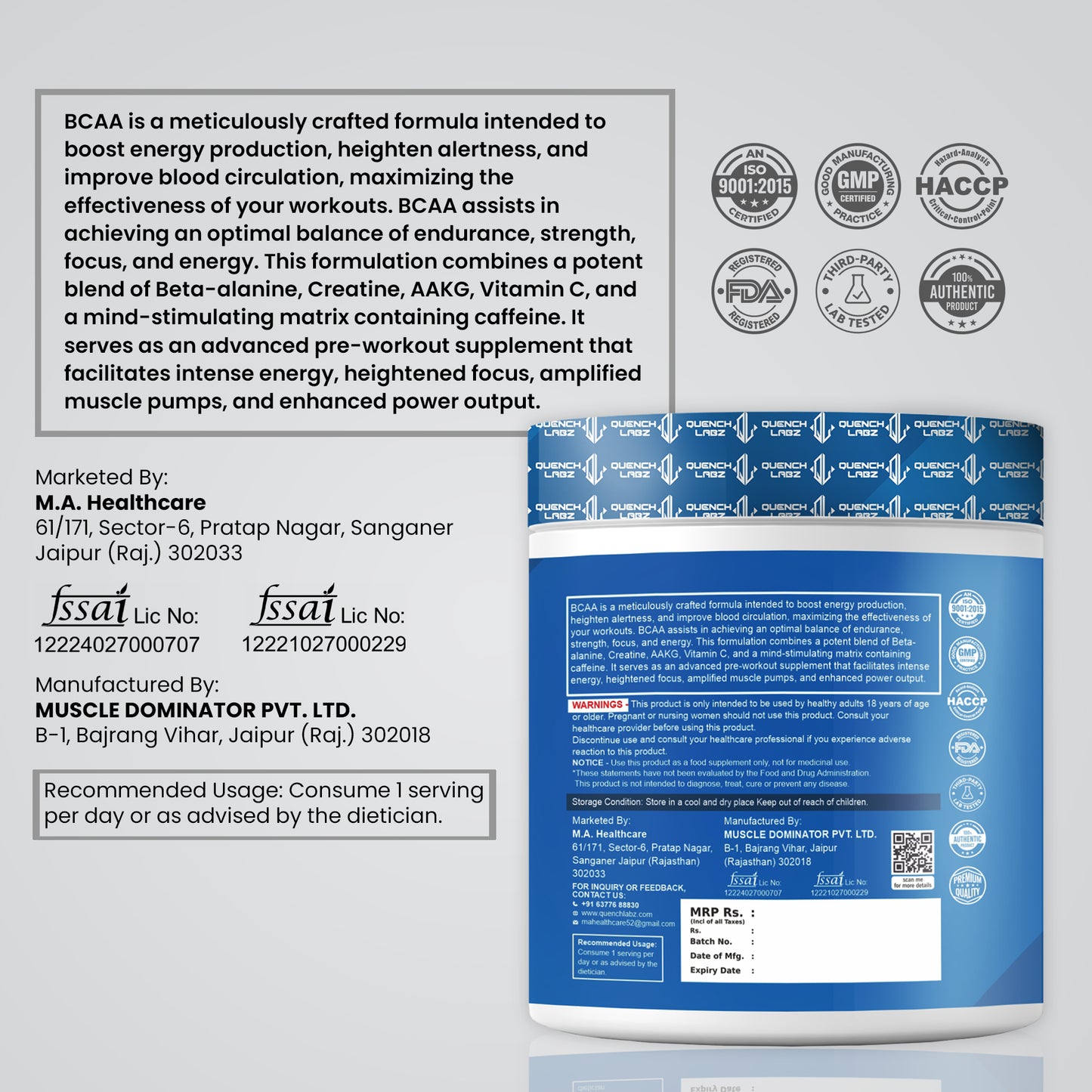 BCAA + Glutamine - Muscle Recovery Supplement