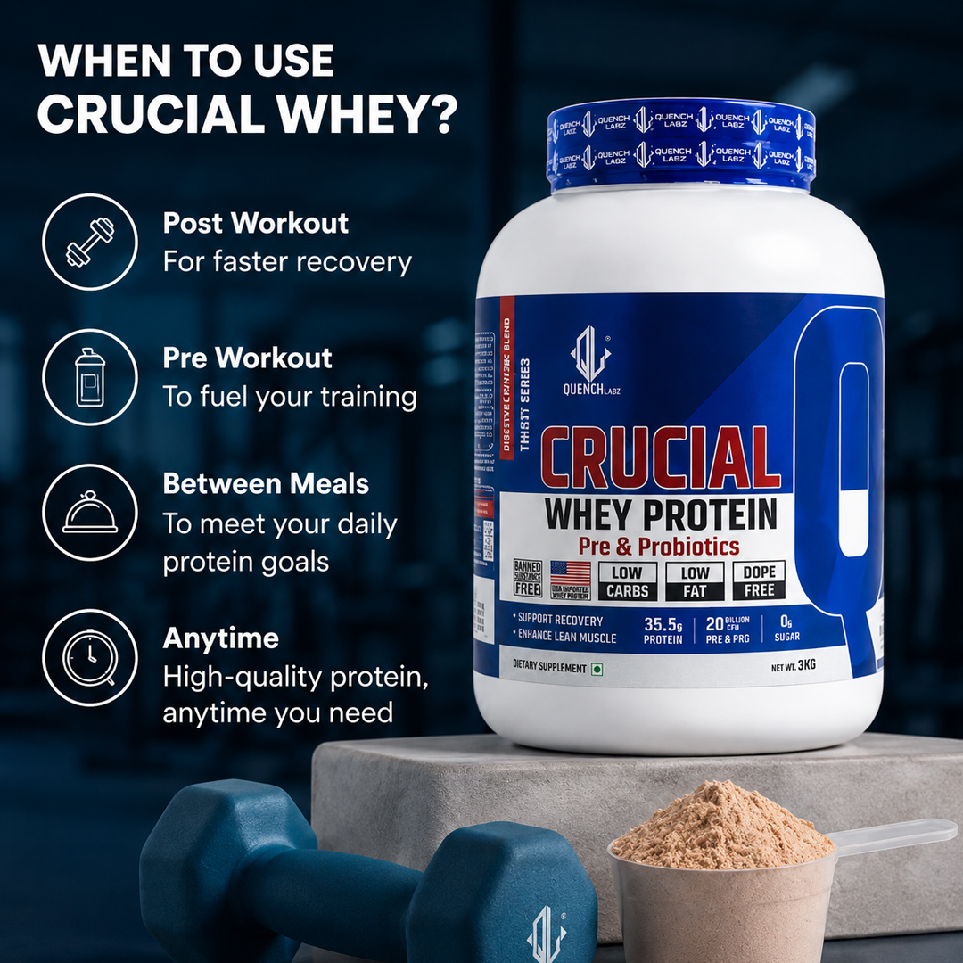 Crucial Whey Protein Combo with Pre workout and Creatine | 35.5 G Protein with Pre & Pro Biotics