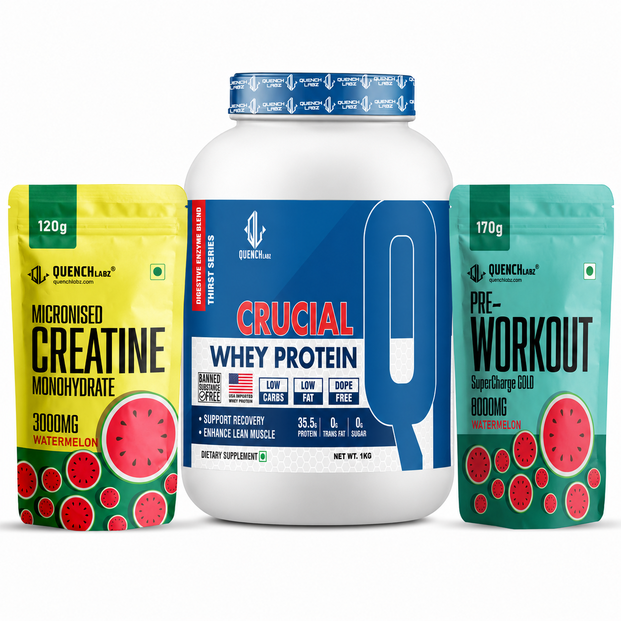 Crucial Whey Protein Combo with Pre workout and Creatine | 35.5 G Protein with Pre & Pro Biotics