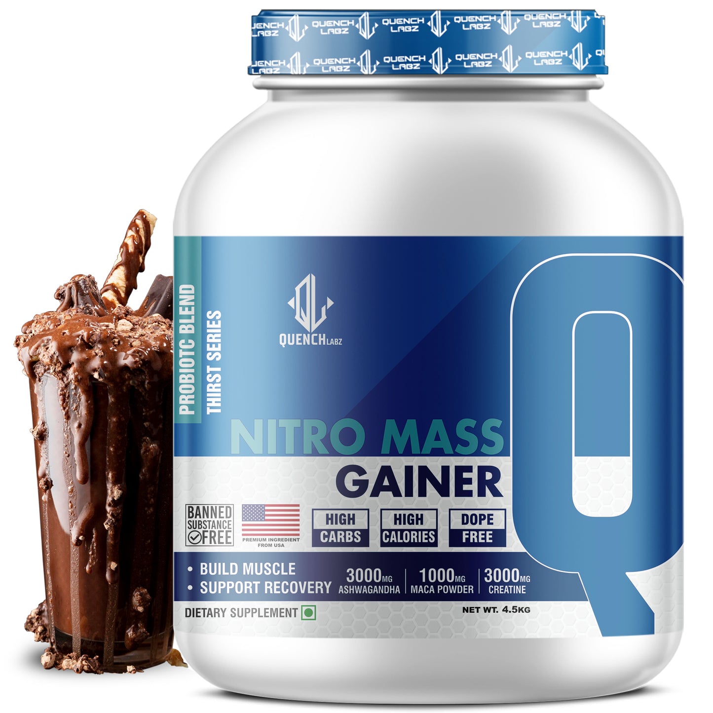 Nitro Mass Gainer | 3G Ashwagandha | 1G Macca | 3G Creatine | with Shaker