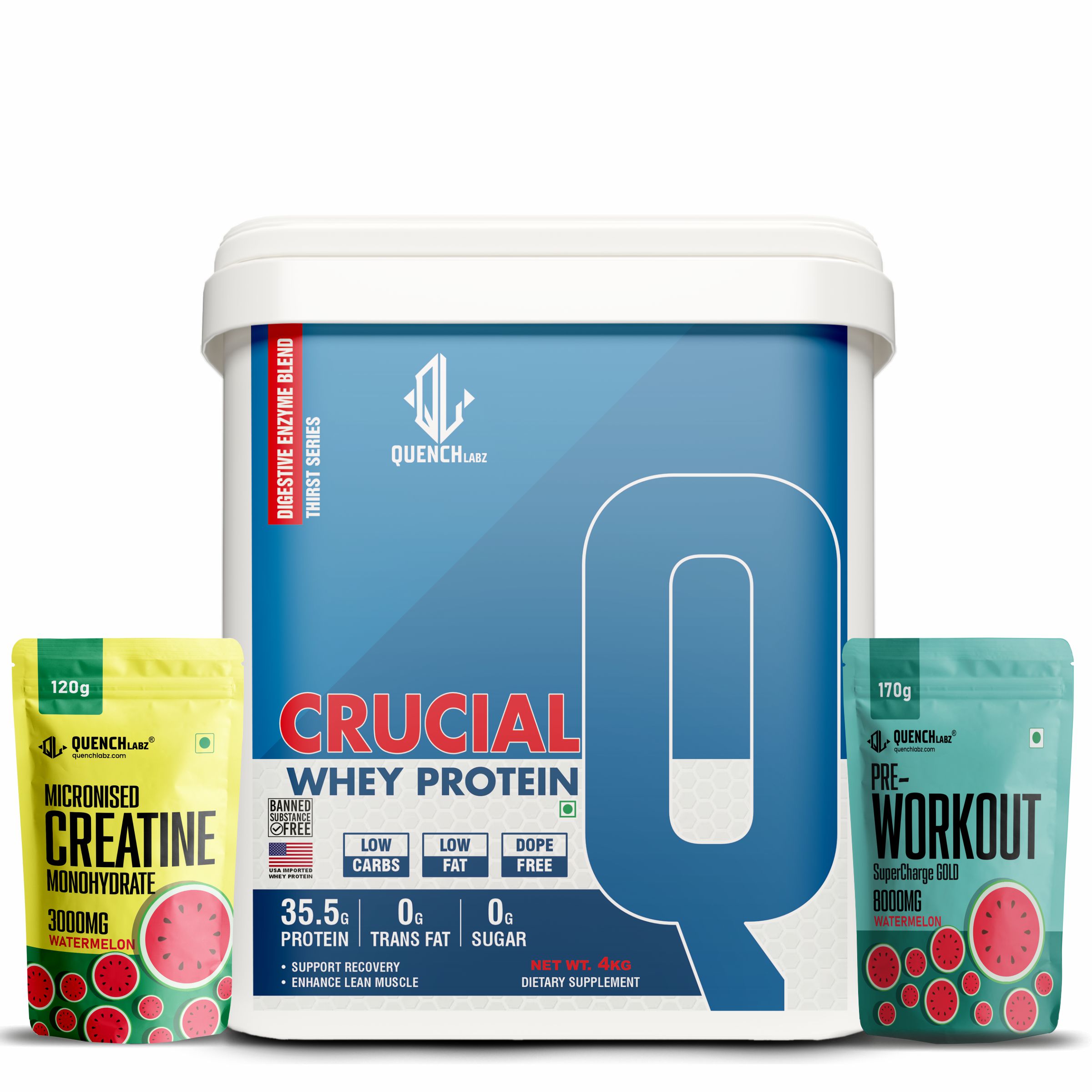 Crucial Whey Protein Combo with Pre workout and Creatine | 35.5 G Protein with Pre & Pro Biotics