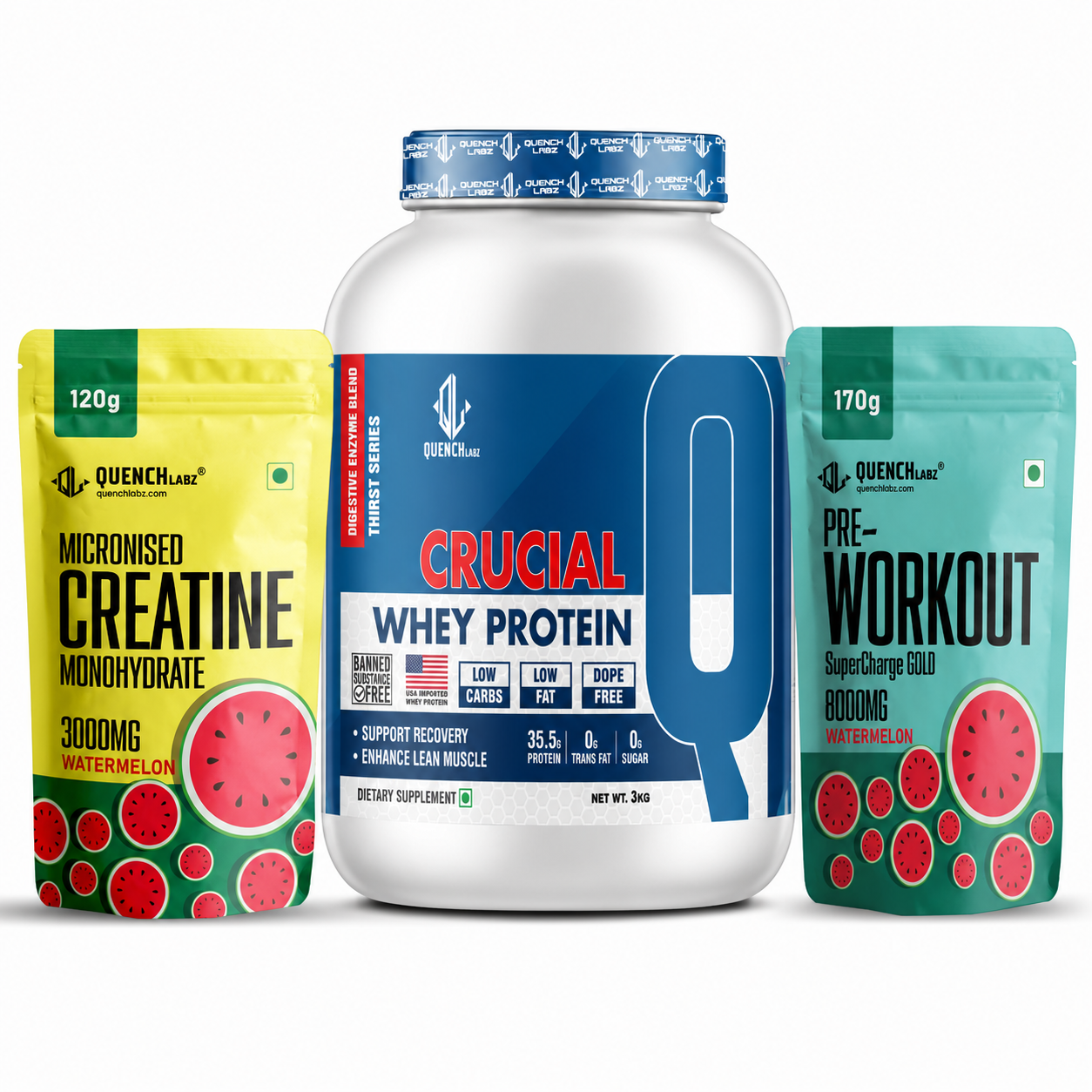 Crucial Whey Protein Combo with Pre workout and Creatine | 35.5 G Protein with Pre & Pro Biotics