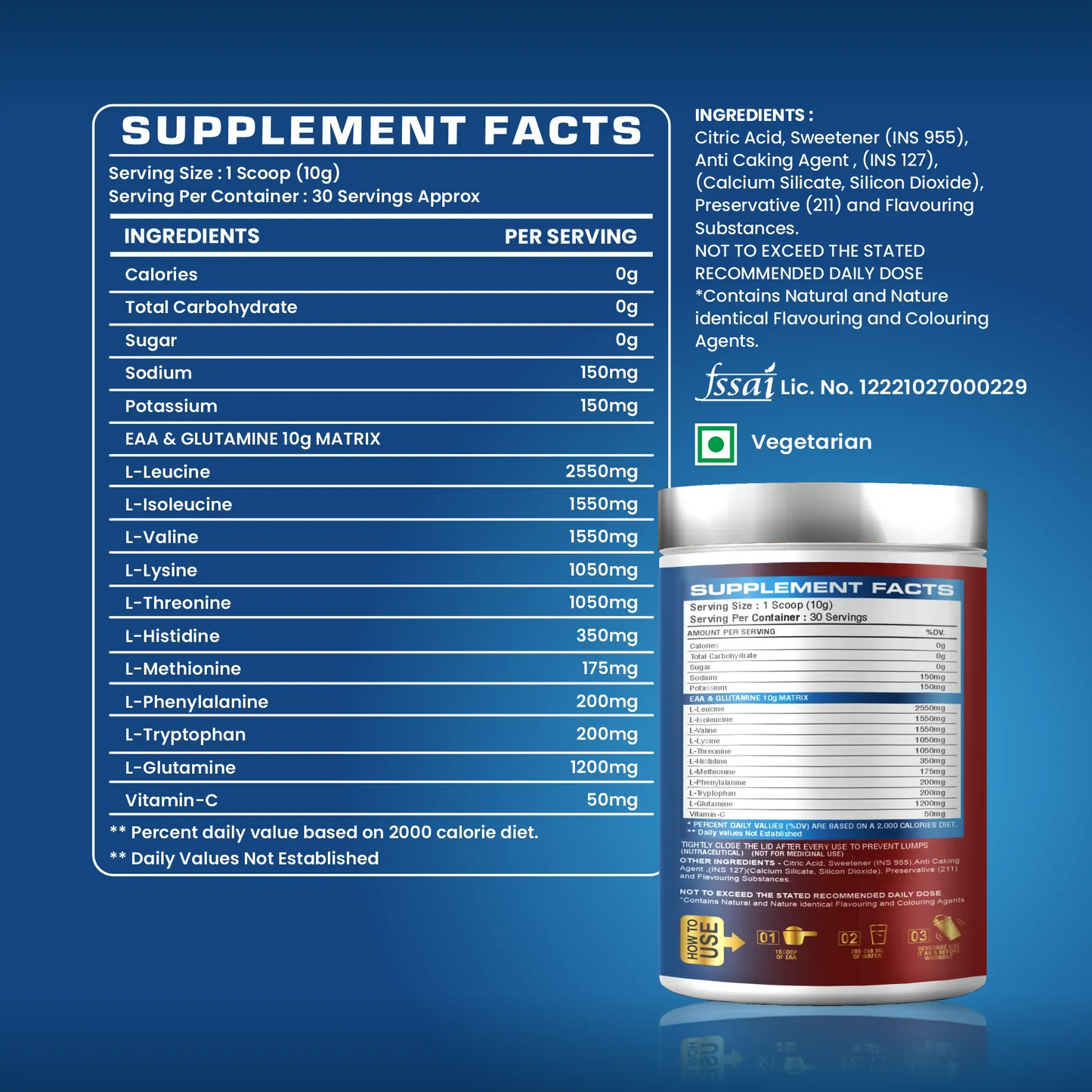 MD Long Lasting EAA + Electrolytes | 2:1:1 BCAA | 1.2g Glutamine | 30 Serving