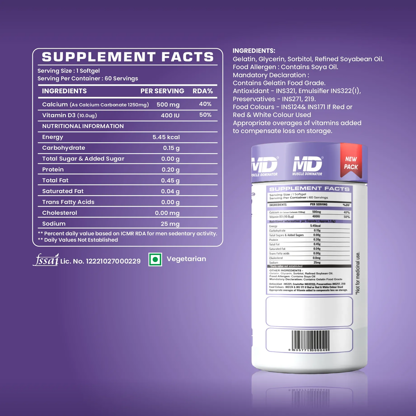 كالسيوم وفيتامين د3 بتركيز 1000 ملغ قوة إضافية