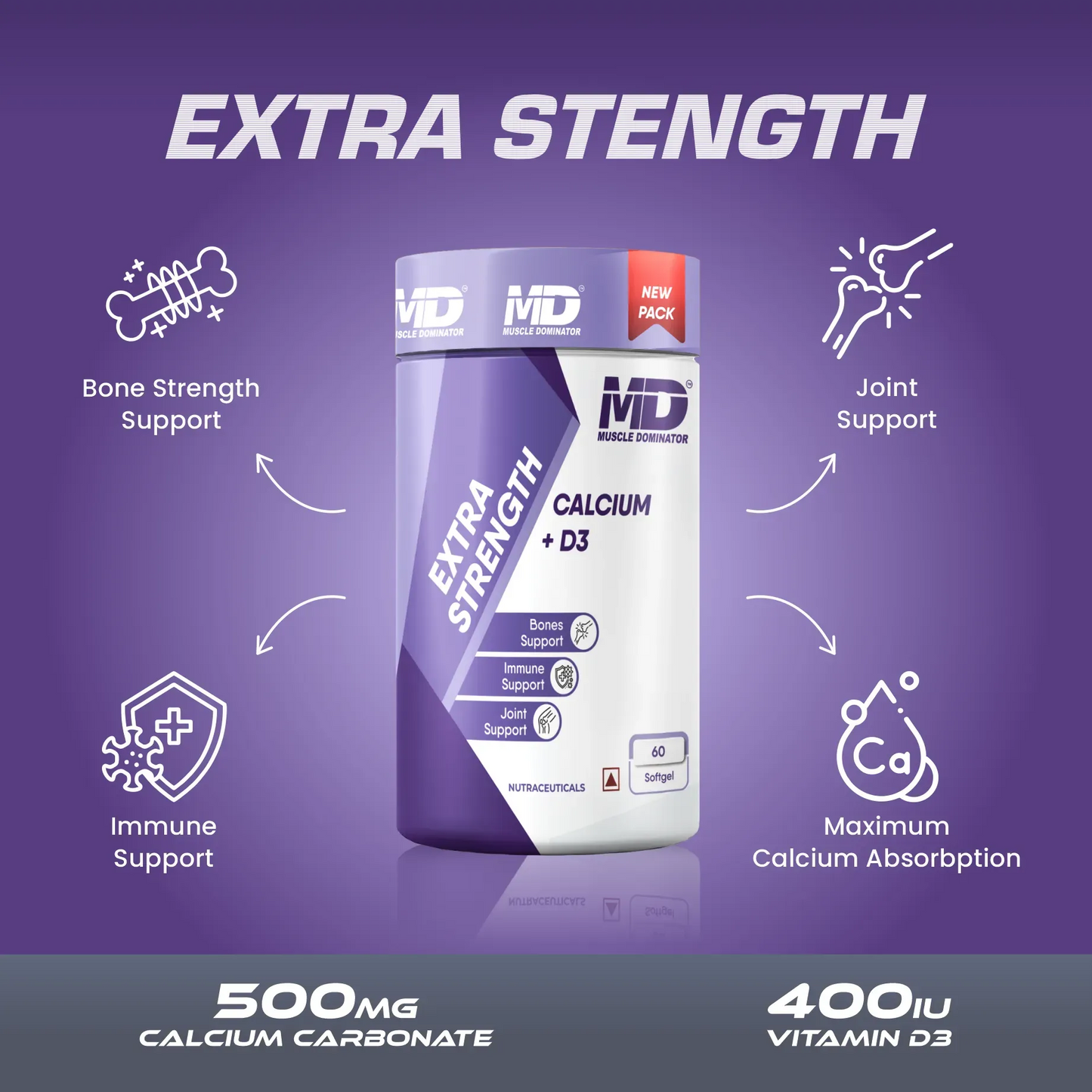 كالسيوم وفيتامين د3 بتركيز 1000 ملغ قوة إضافية