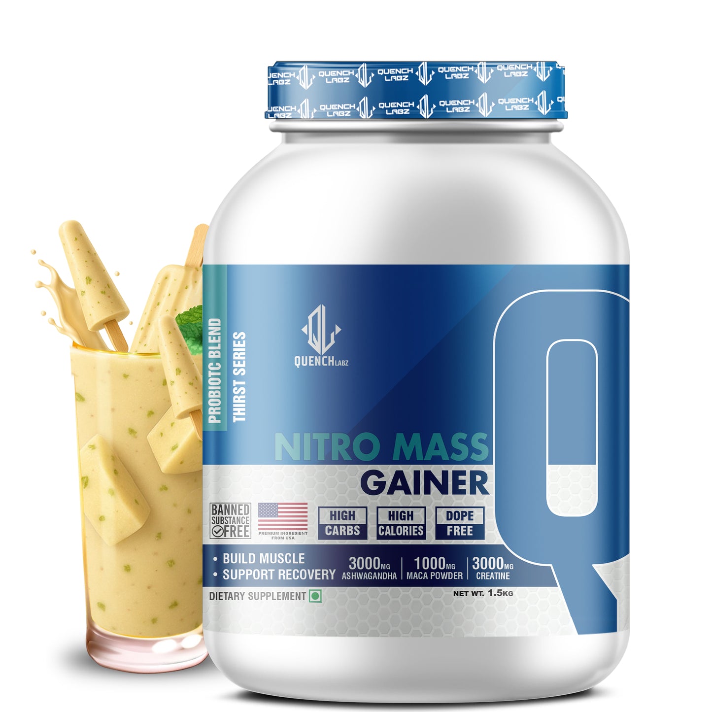 Nitro Mass Gainer | 3G Ashwagandha | 1G Macca | 3G Creatine | with Shaker