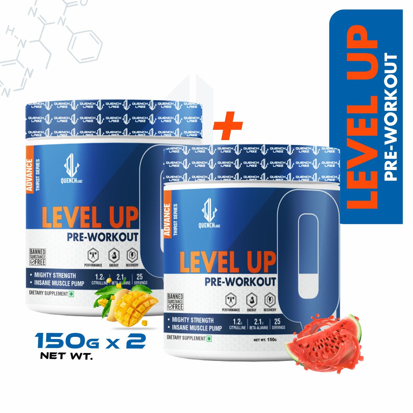 Level up Pre-Workout 150 gm | Combo pack of 2