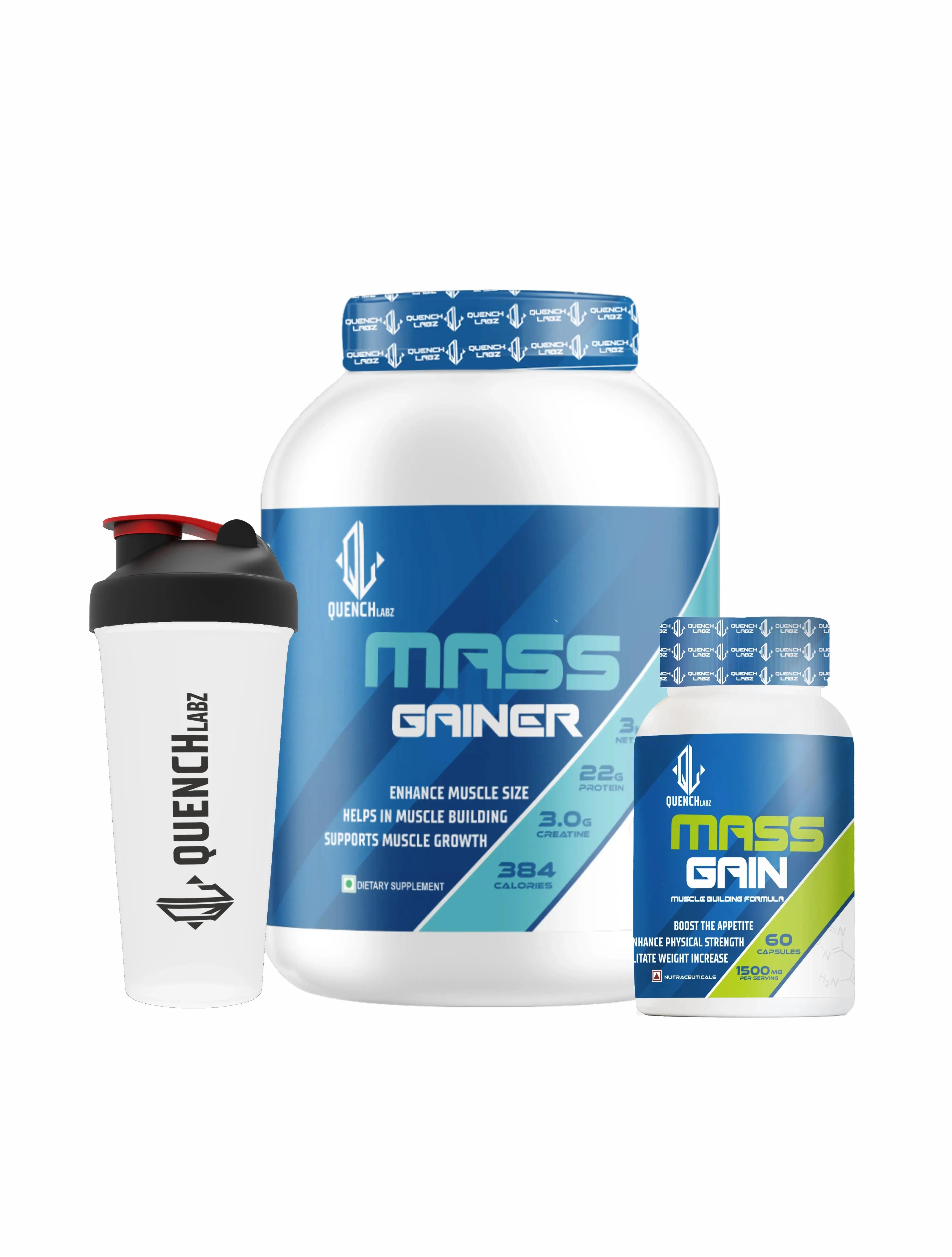 Mass Gainer 3kg with Shaker @₹1499 | Gain Muscle & Weight Fast – Quenchlabz