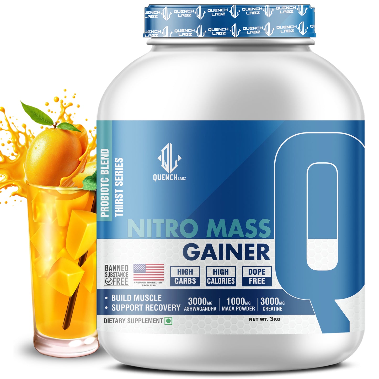 Nitro Mass Gainer | 3G Ashwagandha | 1G Macca | 3G Creatine | with Shaker