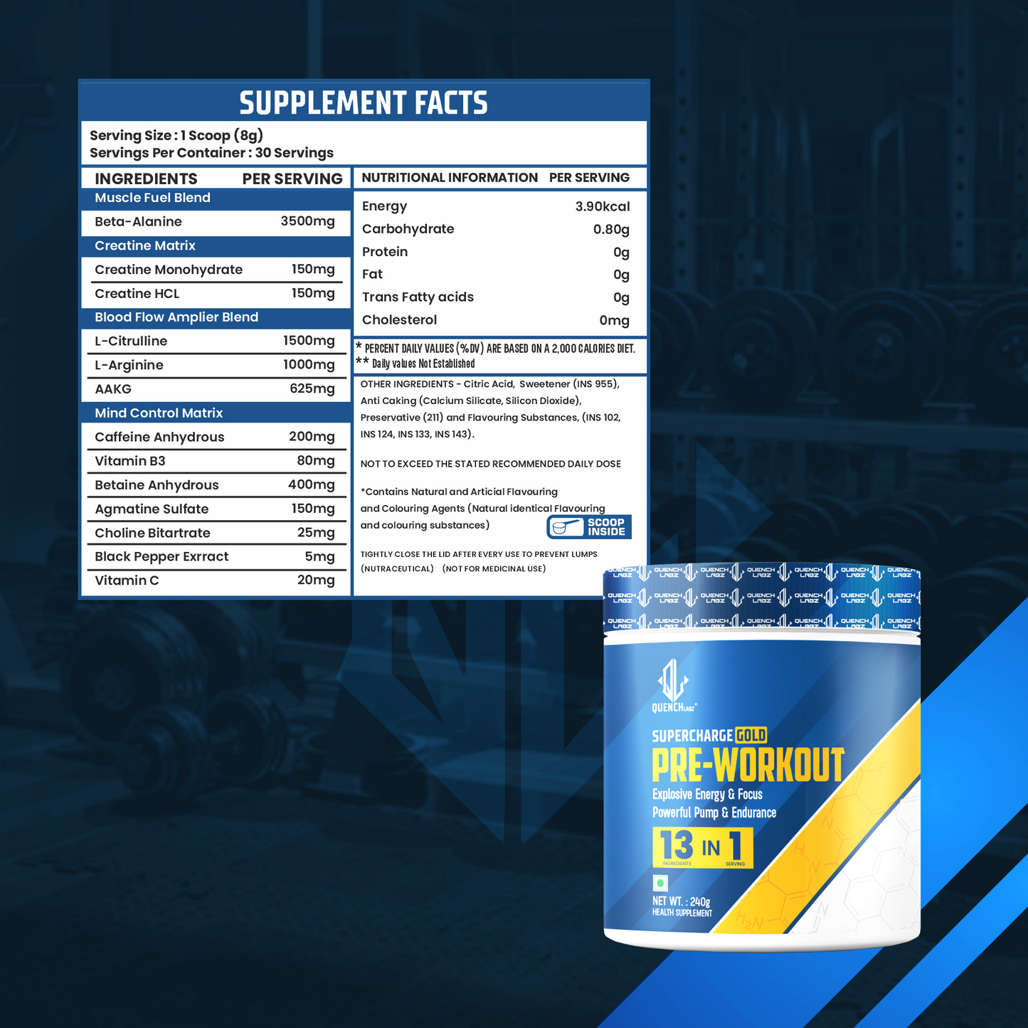 Supercharge Gold Pre Workout | Energy, Focus, Pump, Strength & Endurance Pre Workout