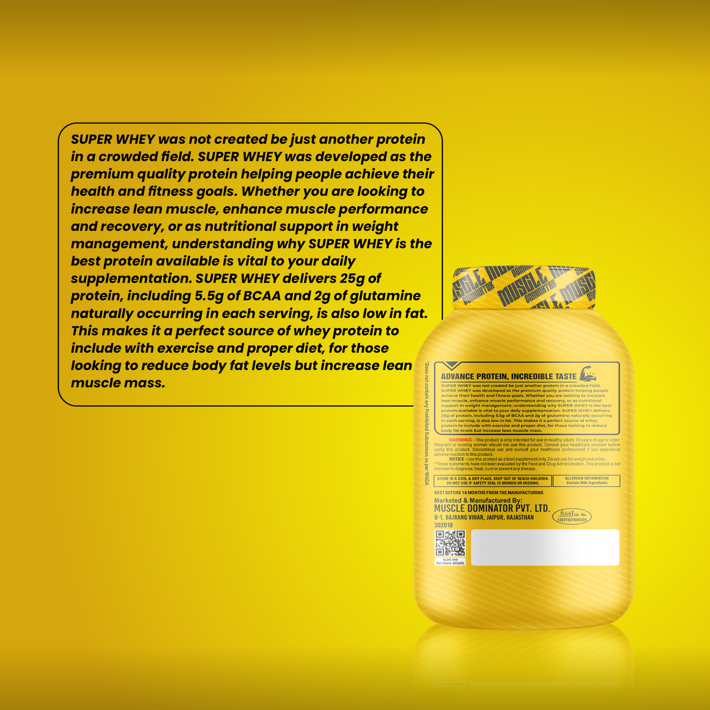 सुपर ह्वी प्रोटिन | २५ ग्राम प्रोटिन | ५.५ ग्राम BCAA | ४ ग्राम कार्बोहाइड्रेट