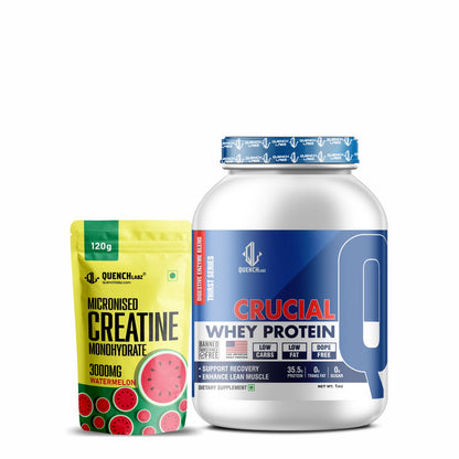 Crucial Whey Protein Combo with Pre workout and Creatine | 35.5 G Protein with Pre & Pro Biotics