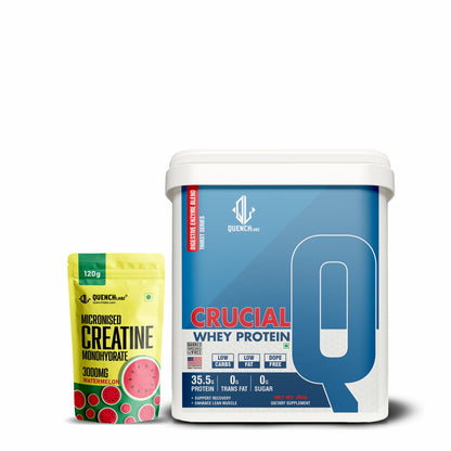 Crucial Whey Protein Combo with Pre workout and Creatine | 35.5 G Protein with Pre & Pro Biotics