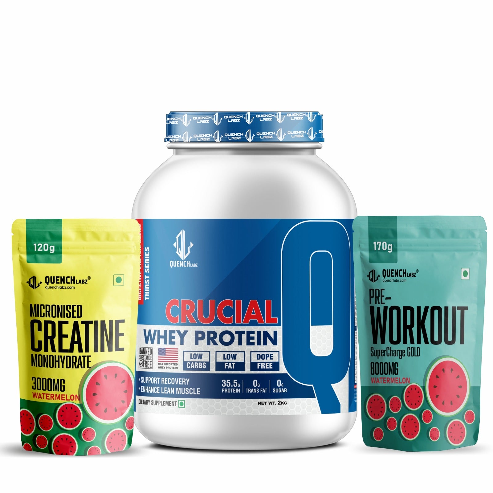 Crucial Whey Protein Combo with Pre workout and Creatine | 35.5 G Protein with Pre & Pro Biotics
