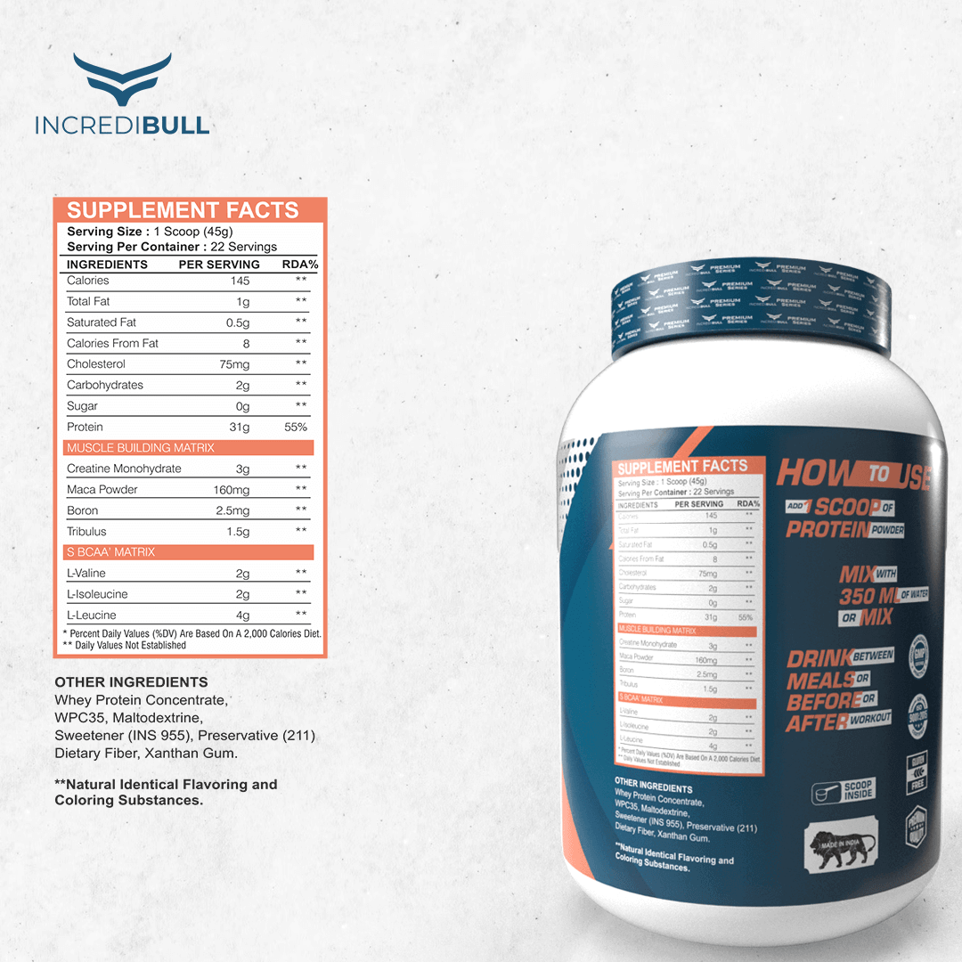 IB Premium Nitrabull Whey | 31 G Protein | 3 G Creatine | 1.5 G Tribulus - Quenchlabz