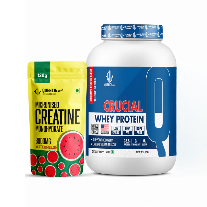 Crucial Whey Protein Combo with Pre workout and Creatine | 35.5 G Protein with Pre & Pro Biotics